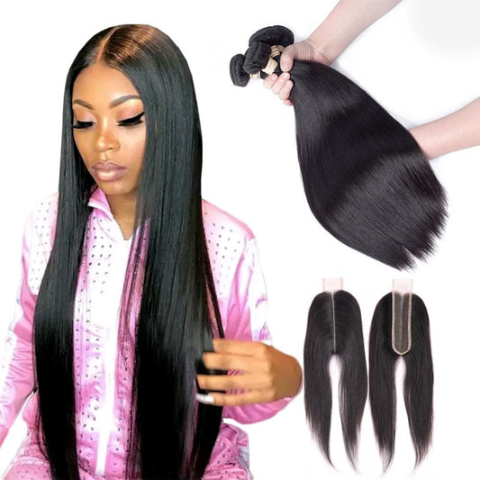 BeuMax 10A Grade 3/4 Straight Hair Bundles with 2x6 Closure Brazilian - GlamAura