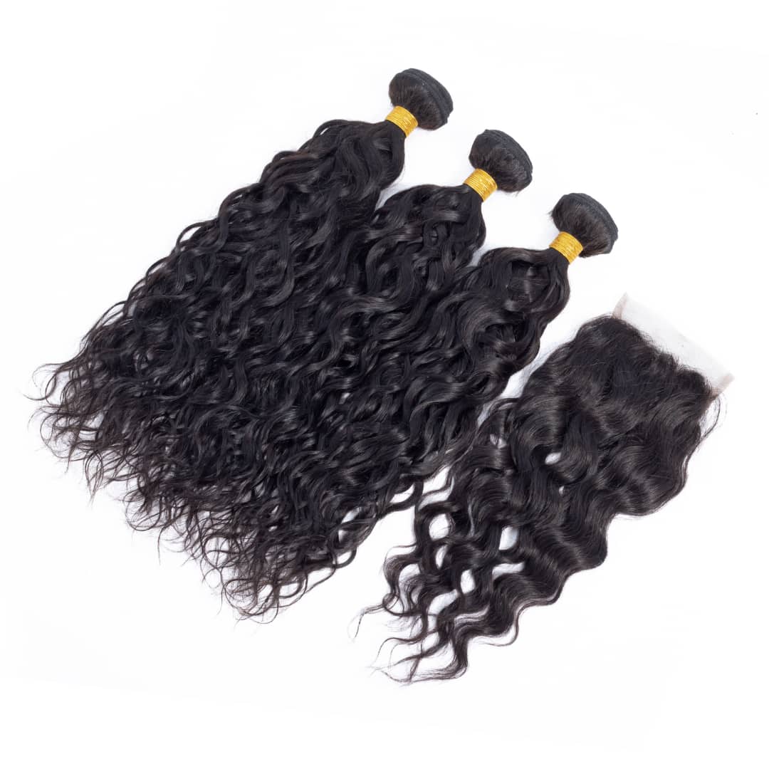 BeuMax 10A Grade 3/4 Water Wave Bundles with 4x4 Closure Brazilian - GlamAura