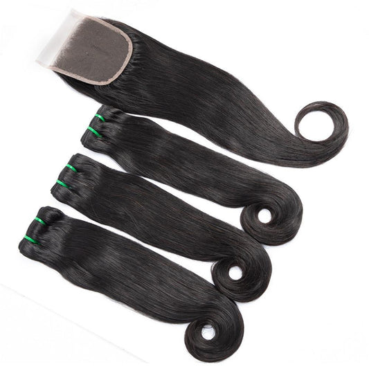 10A Grade 3/4 Straight Curve Fumi Human Hair bundles with 4x4 Closures - GlamAura