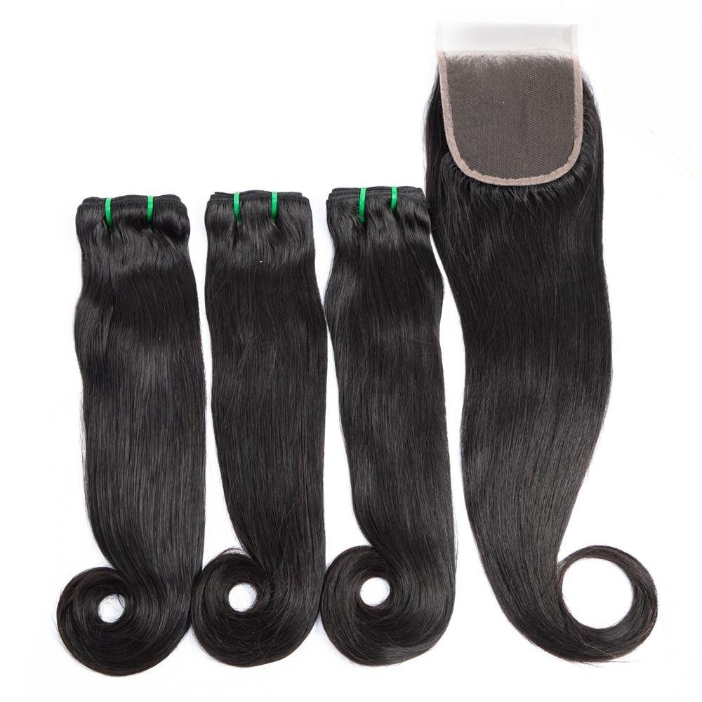 10A Grade 3/4 Straight Curve Fumi Human Hair bundles with 4x4 Closures - GlamAura