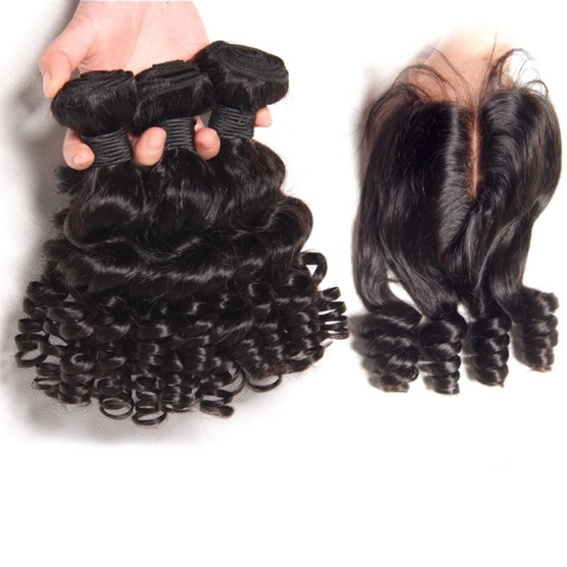 10A Grade Brazilian 3/4 Funmi Hair Human Hair bundles with 4x4 Closure - GlamAura