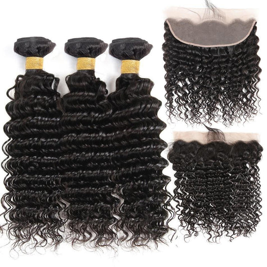 BeuMax 10A Grade 3/4 Deep Wave bundles with 13x4 Frontal - GlamAura