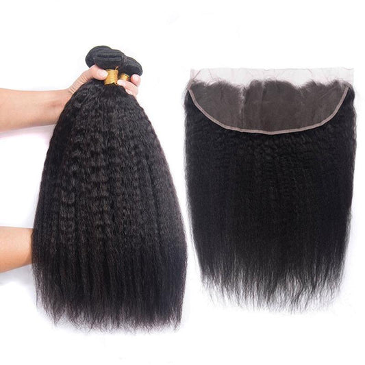BeuMax 10A Grade 3/4 Kinky Straight bundles with 13x4 Frontal - GlamAura