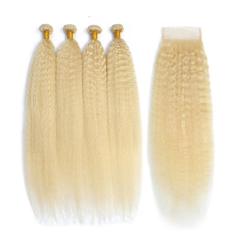 #1B/613 Kinky Straight 3/4 BUNDLES with CLOSURES & FRONTALS #613 Bundl - GlamAura