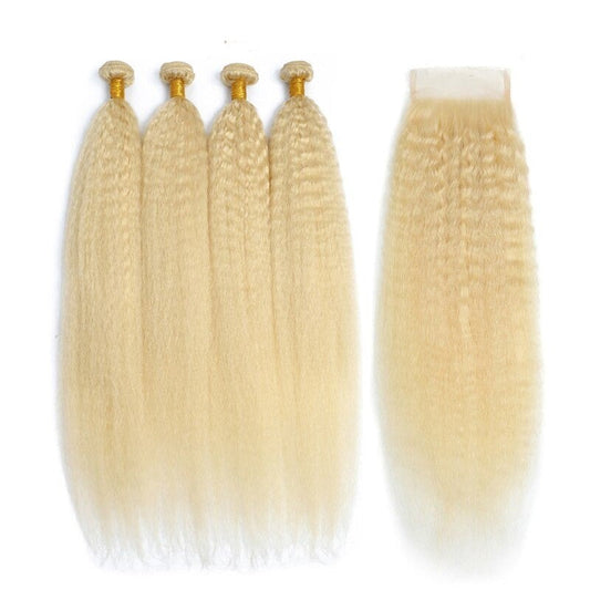 #1B/613 Kinky Straight 3/4 BUNDLES with CLOSURES & FRONTALS #613 Bundl - GlamAura