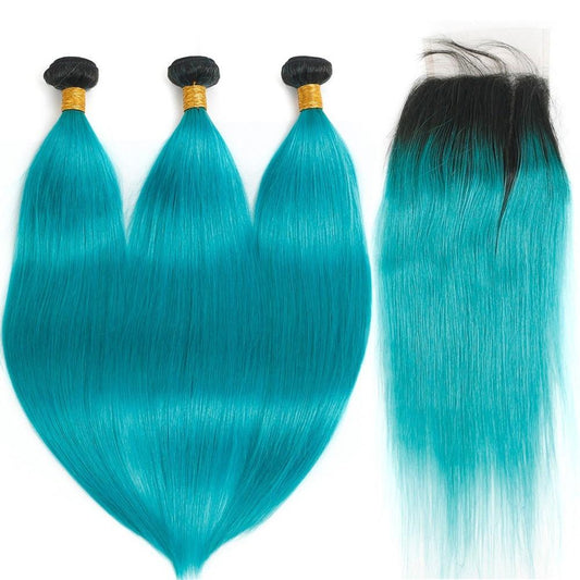 10A Grade Light Blue Straight BUNDLES with CLOSURES & FRONTALS #1B/lig - GlamAura