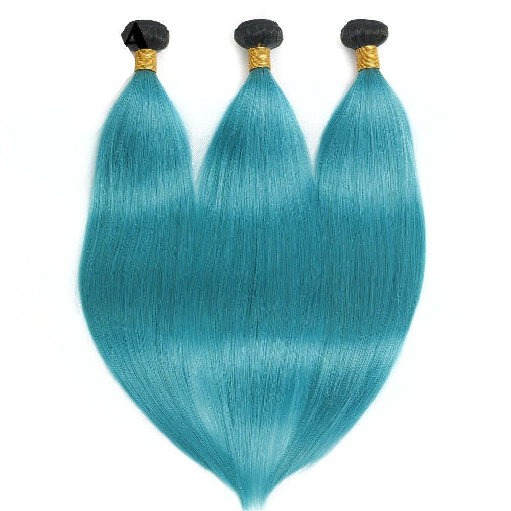 10A Grade Light Blue Straight BUNDLES with CLOSURES & FRONTALS #1B/lig - GlamAura