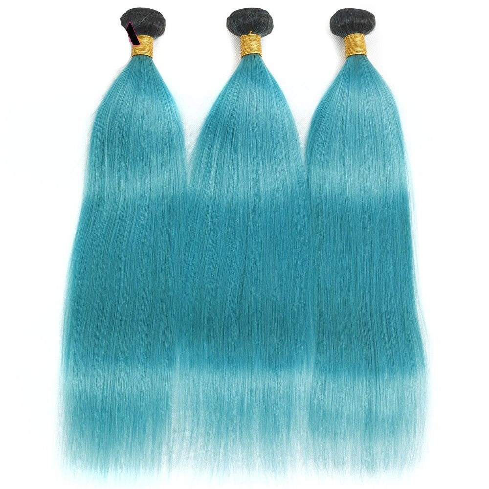 10A Grade Light Blue Straight BUNDLES with CLOSURES & FRONTALS #1B/lig - GlamAura