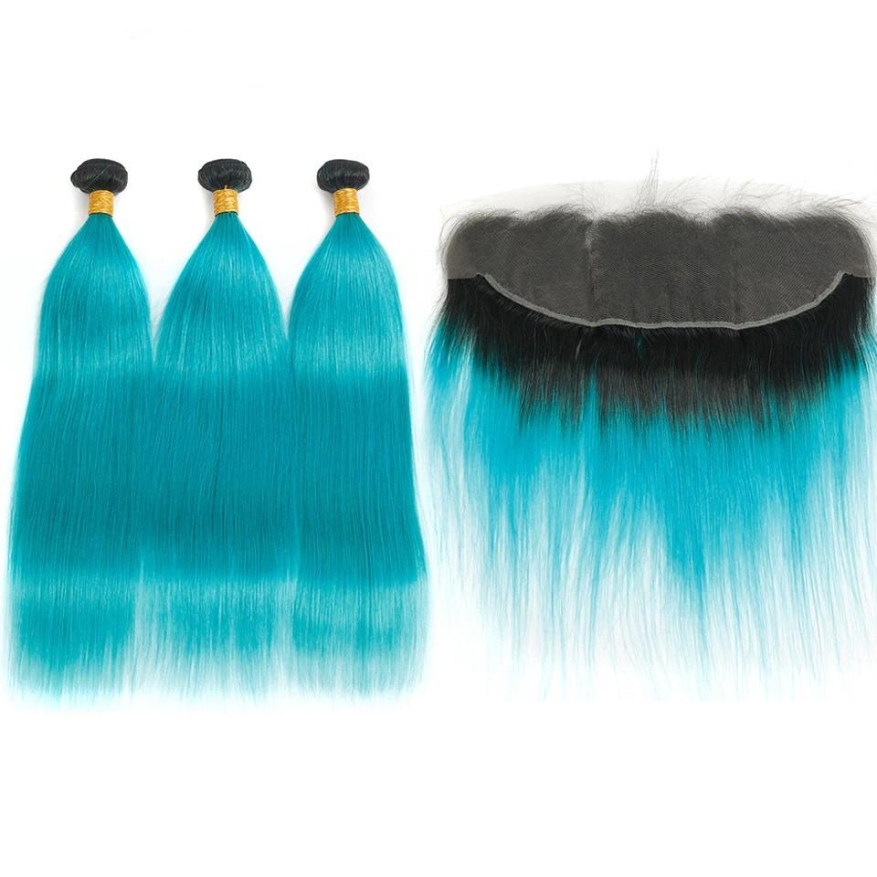 10A Grade Light Blue Straight BUNDLES with CLOSURES & FRONTALS #1B/lig - GlamAura