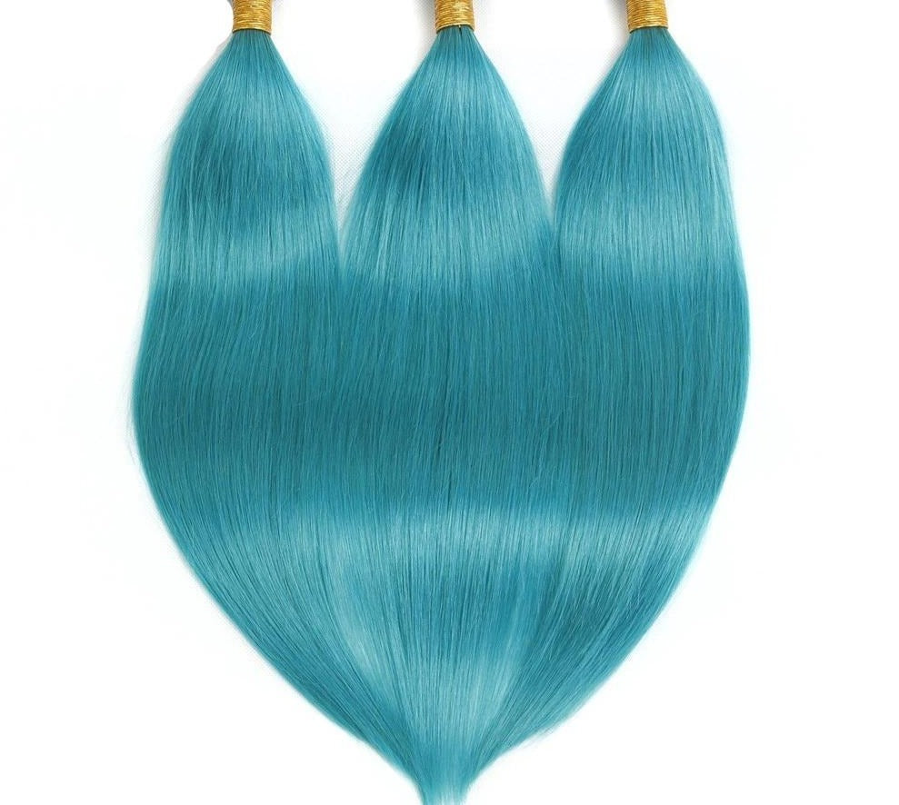 10A Grade Light Blue Straight BUNDLES with CLOSURES & FRONTALS #1B/lig - GlamAura