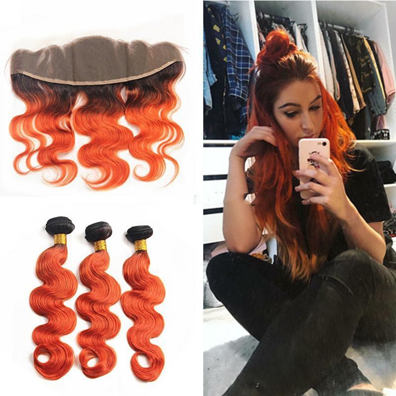 10A Grade Orange #1B/350 Body Wave BUNDLES with CLOSURES & FRONTALS - GlamAura