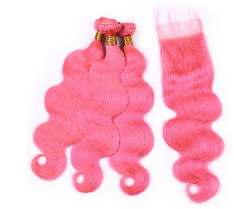 #Pink 10A Grade #1B/Pink Brazilian Body Wave 3/4 BUNDLES with CLOSURES - GlamAura