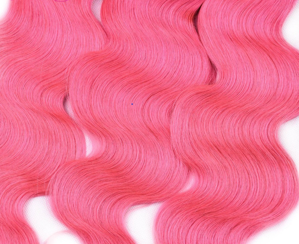 #Pink 10A Grade #1B/Pink Brazilian Body Wave 3/4 BUNDLES with CLOSURES - GlamAura