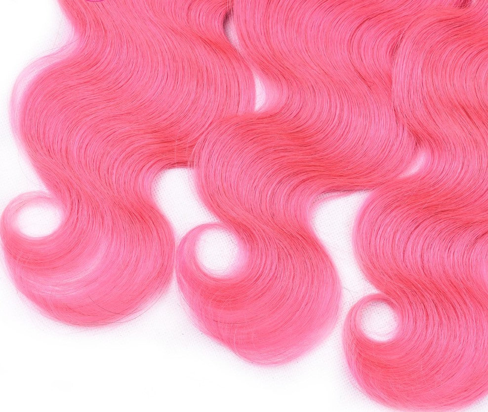 #Pink 10A Grade #1B/Pink Brazilian Body Wave 3/4 BUNDLES with CLOSURES - GlamAura