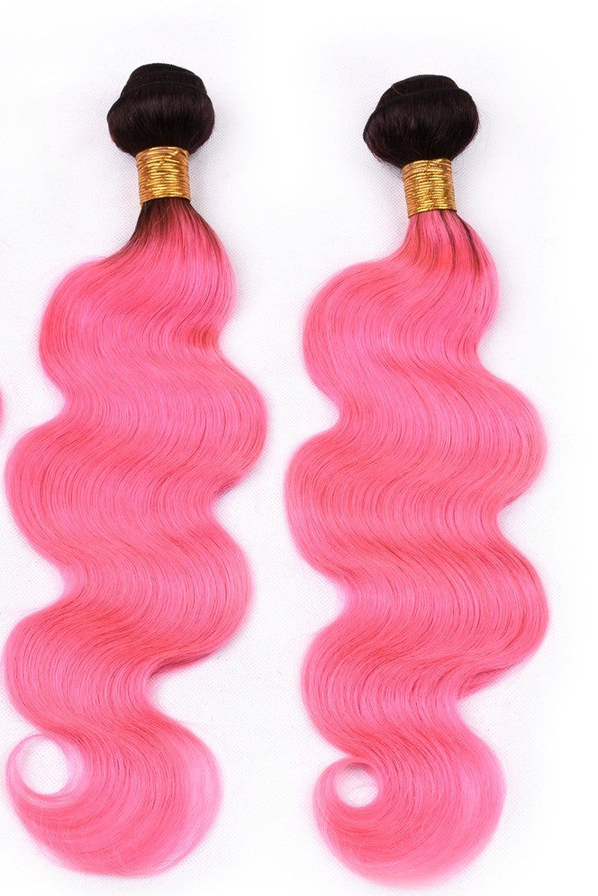 #Pink 10A Grade #1B/Pink Brazilian Body Wave 3/4 BUNDLES with CLOSURES - GlamAura