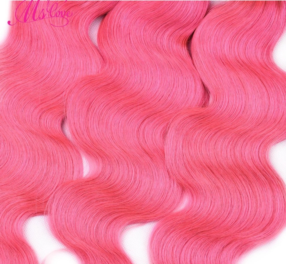 #Pink 10A Grade #1B/Pink Brazilian Body Wave 3/4 BUNDLES with CLOSURES - GlamAura