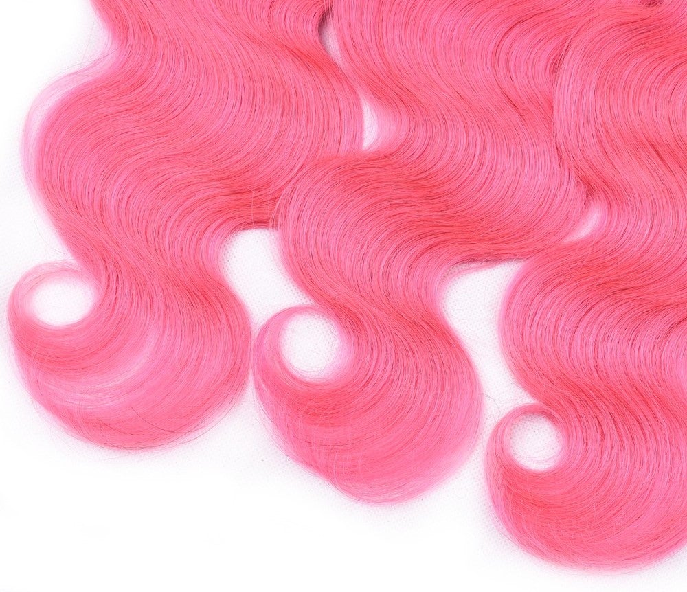 #Pink 10A Grade #1B/Pink Brazilian Body Wave 3/4 BUNDLES with CLOSURES - GlamAura