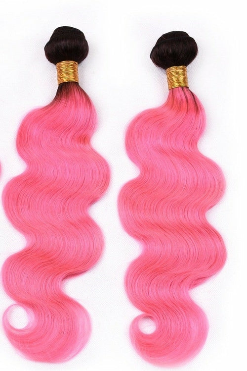 #Pink 10A Grade #1B/Pink Brazilian Body Wave 3/4 BUNDLES with CLOSURES - GlamAura