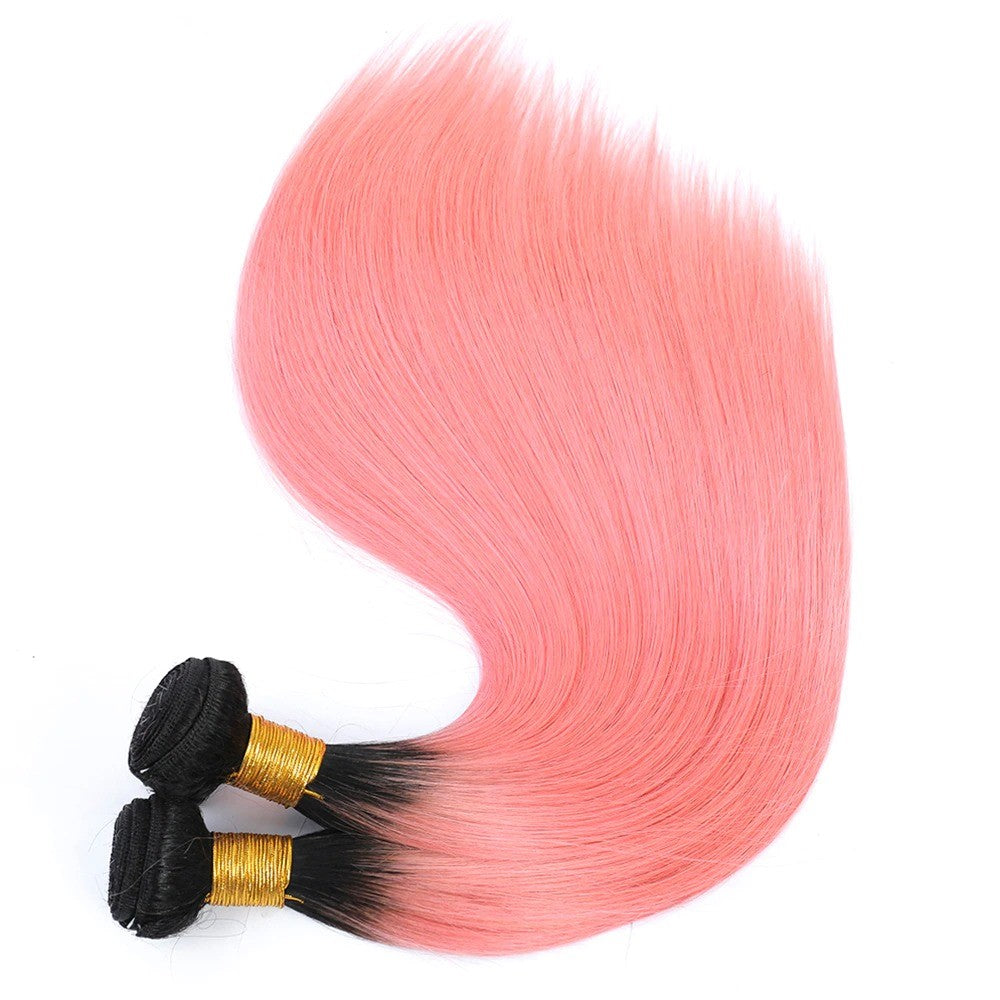 #Pink 10A Grade #1B/Pink Straight 3/4 BUNDLES with CLOSURES & FRONTALS - GlamAura