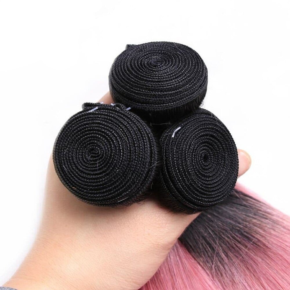 #Pink 10A Grade #1B/Pink Straight 3/4 BUNDLES with CLOSURES & FRONTALS - GlamAura