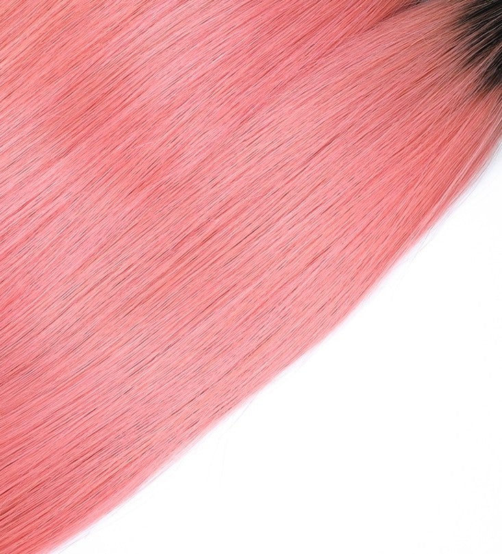 #Pink 10A Grade #1B/Pink Straight 3/4 BUNDLES with CLOSURES & FRONTALS - GlamAura