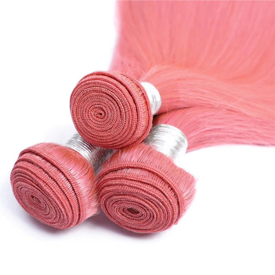 #Pink 10A Grade #1B/Pink Straight 3/4 BUNDLES with CLOSURES & FRONTALS - GlamAura