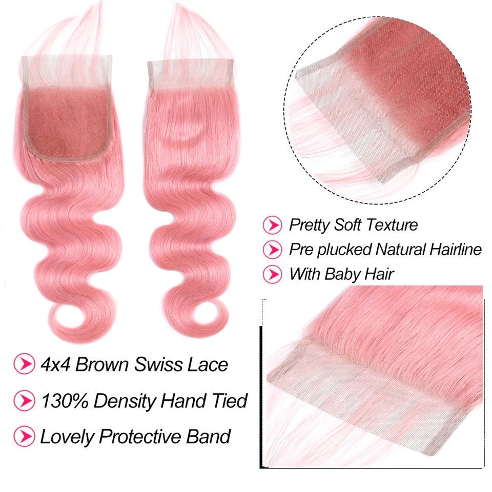 #Pink 10A Grade #1B/Pink Straight 3/4 BUNDLES with CLOSURES & FRONTALS - GlamAura