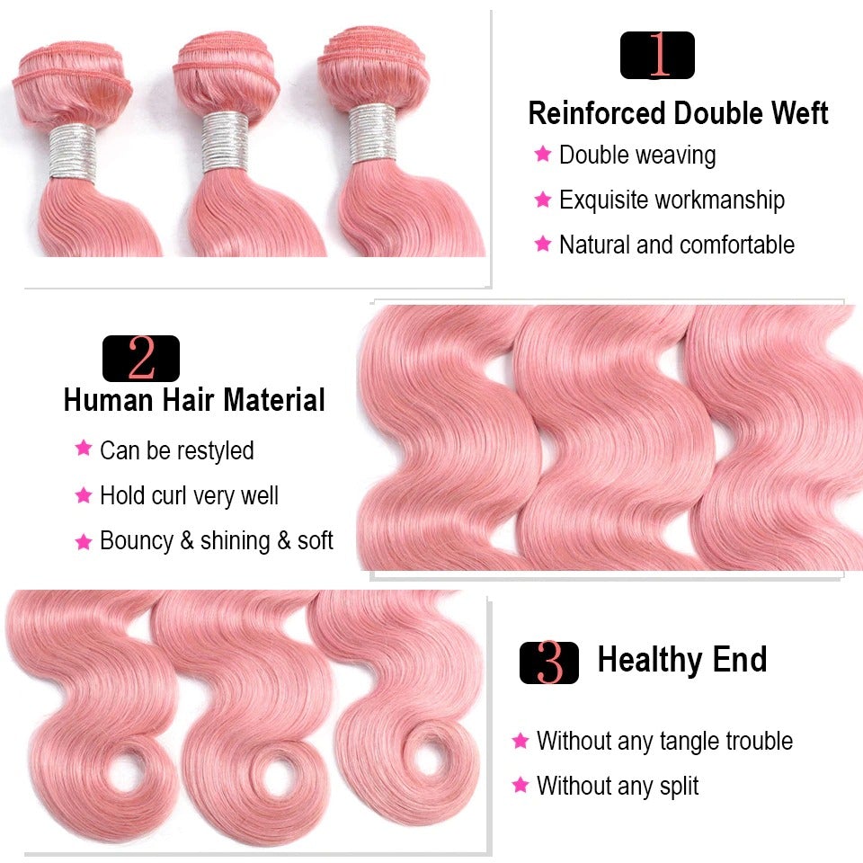 #Pink 10A Grade #1B/Pink Straight 3/4 BUNDLES with CLOSURES & FRONTALS - GlamAura