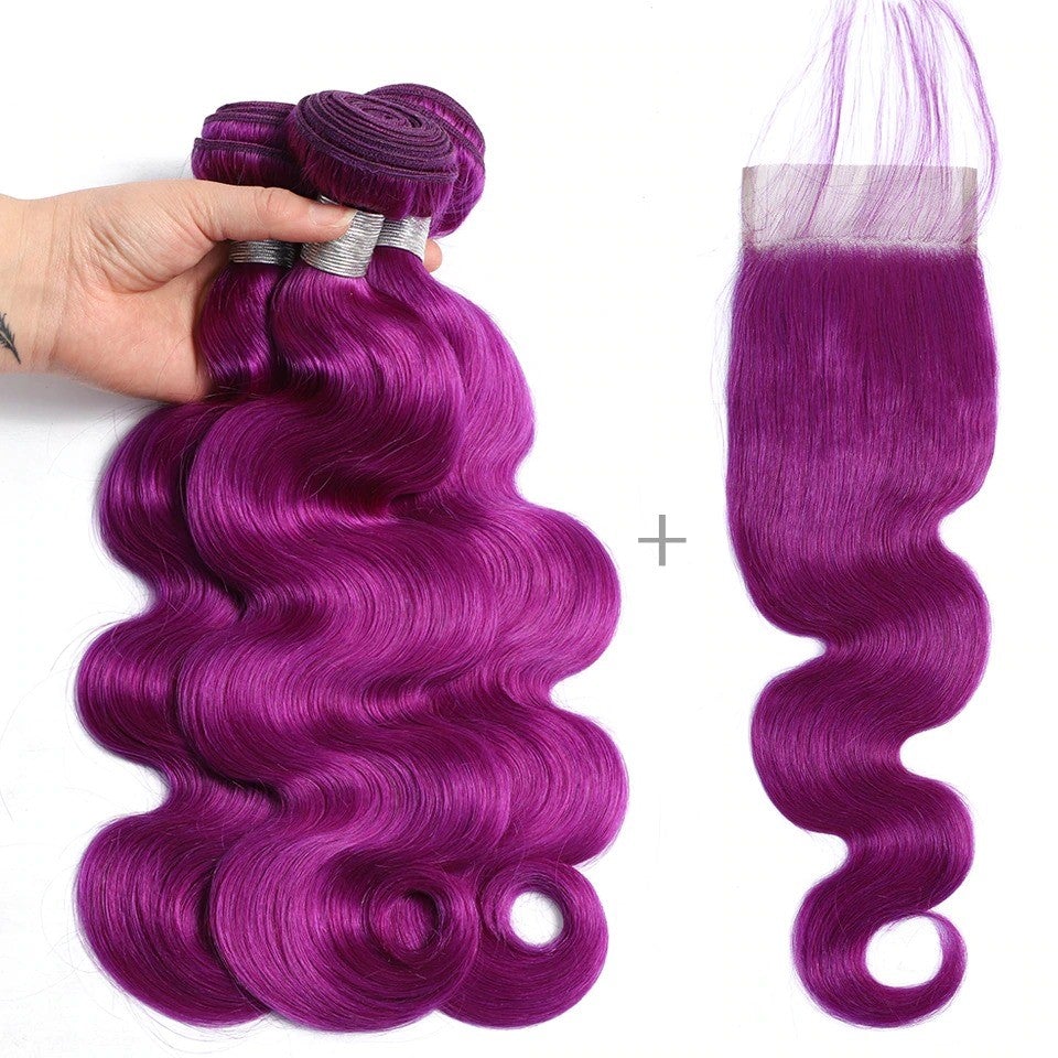 Body Wave 10A Grade Purples #1B/ purple 3/4 BUNDLES with CLOSURES & FR - GlamAura