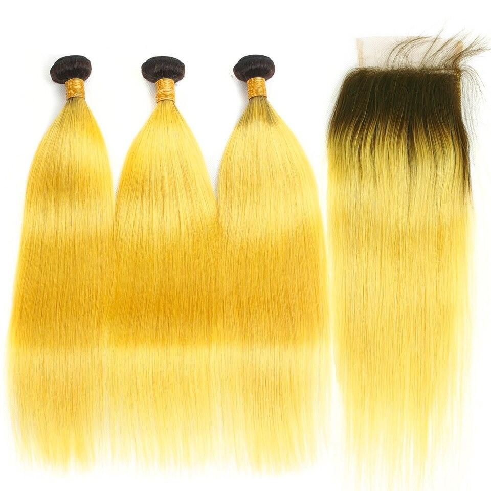 #Yellow 10A Grade #1B/Yellow Straight 3/4 BUNDLES with CLOSURES & FRON - GlamAura