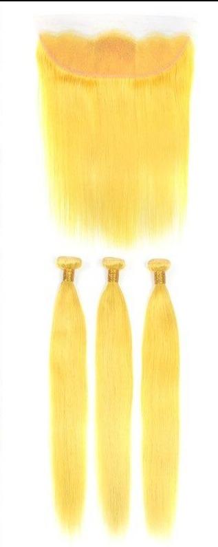 #Yellow 10A Grade #1B/Yellow Straight 3/4 BUNDLES with CLOSURES & FRON - GlamAura