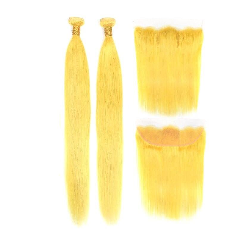 #Yellow 10A Grade #1B/Yellow Straight 3/4 BUNDLES with CLOSURES & FRON - GlamAura