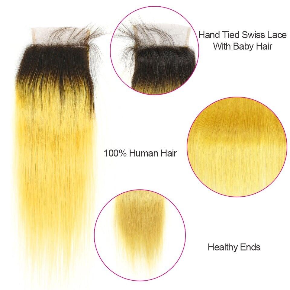 #Yellow 10A Grade #1B/Yellow Straight 3/4 BUNDLES with CLOSURES & FRON - GlamAura