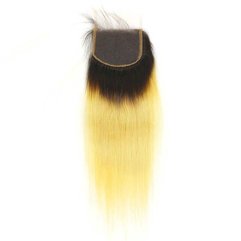 #Yellow 10A Grade #1B/Yellow Straight 3/4 BUNDLES with CLOSURES & FRON - GlamAura