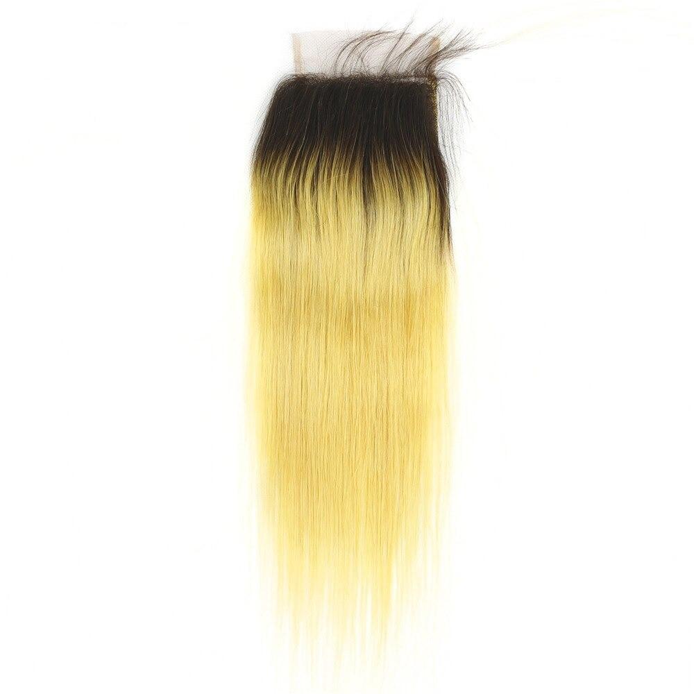 #Yellow 10A Grade #1B/Yellow Straight 3/4 BUNDLES with CLOSURES & FRON - GlamAura