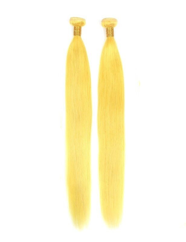 #Yellow 10A Grade #1B/Yellow Straight 3/4 BUNDLES with CLOSURES & FRON - GlamAura
