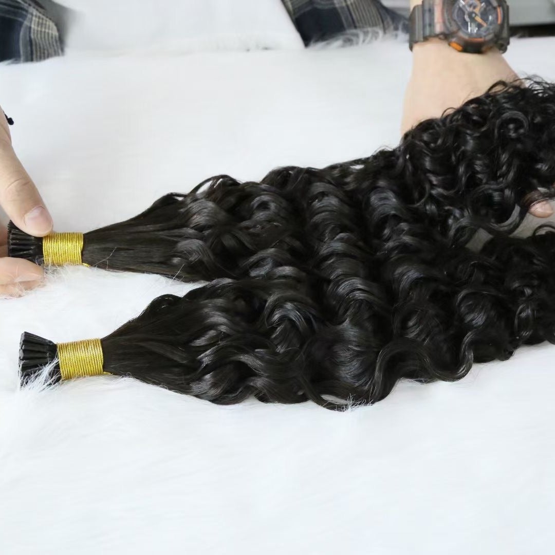 Brazilian Deep Wave Human Hair i Tip Microlinks Bulk Braiding Human Ha - GlamAura