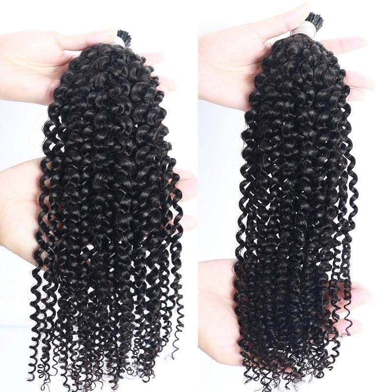 Kinky Curly Human Hair i Tip Microlinks Bulk Braiding Human Hair Bundl - GlamAura