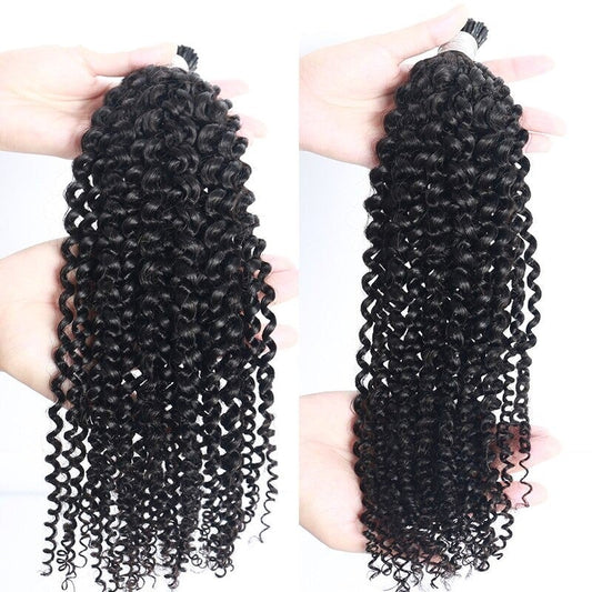 Kinky Curly Human Hair i Tip Microlinks Bulk Braiding Human Hair Bundl - GlamAura
