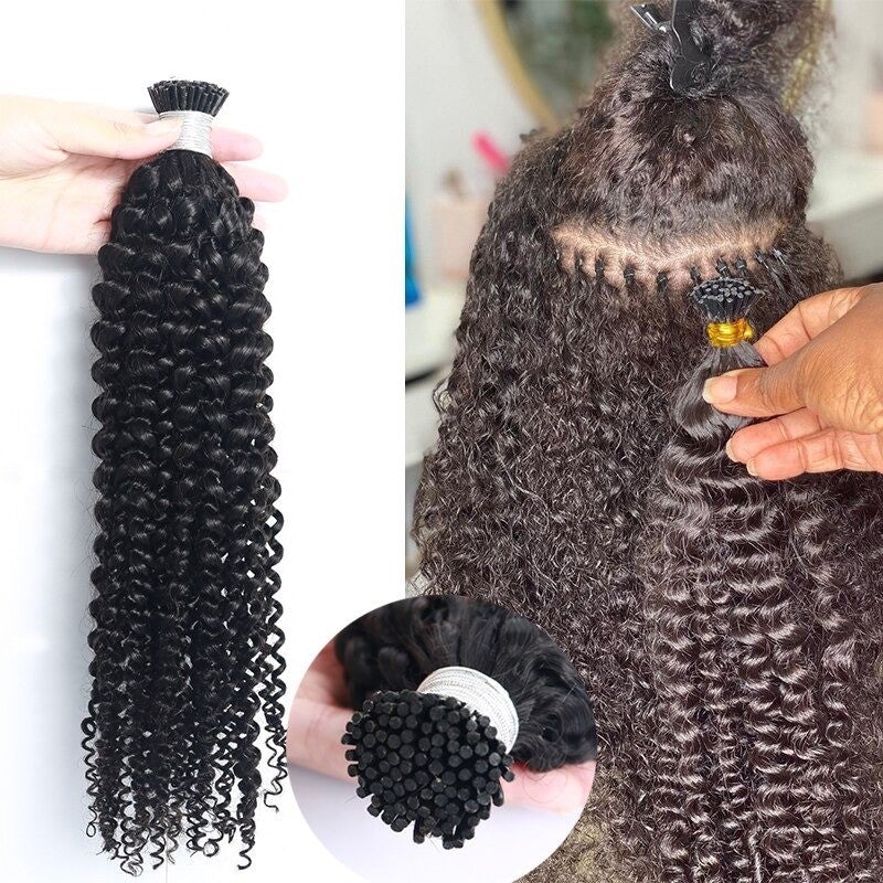 Kinky Curly Human Hair i Tip Microlinks Bulk Braiding Human Hair Bundl - GlamAura