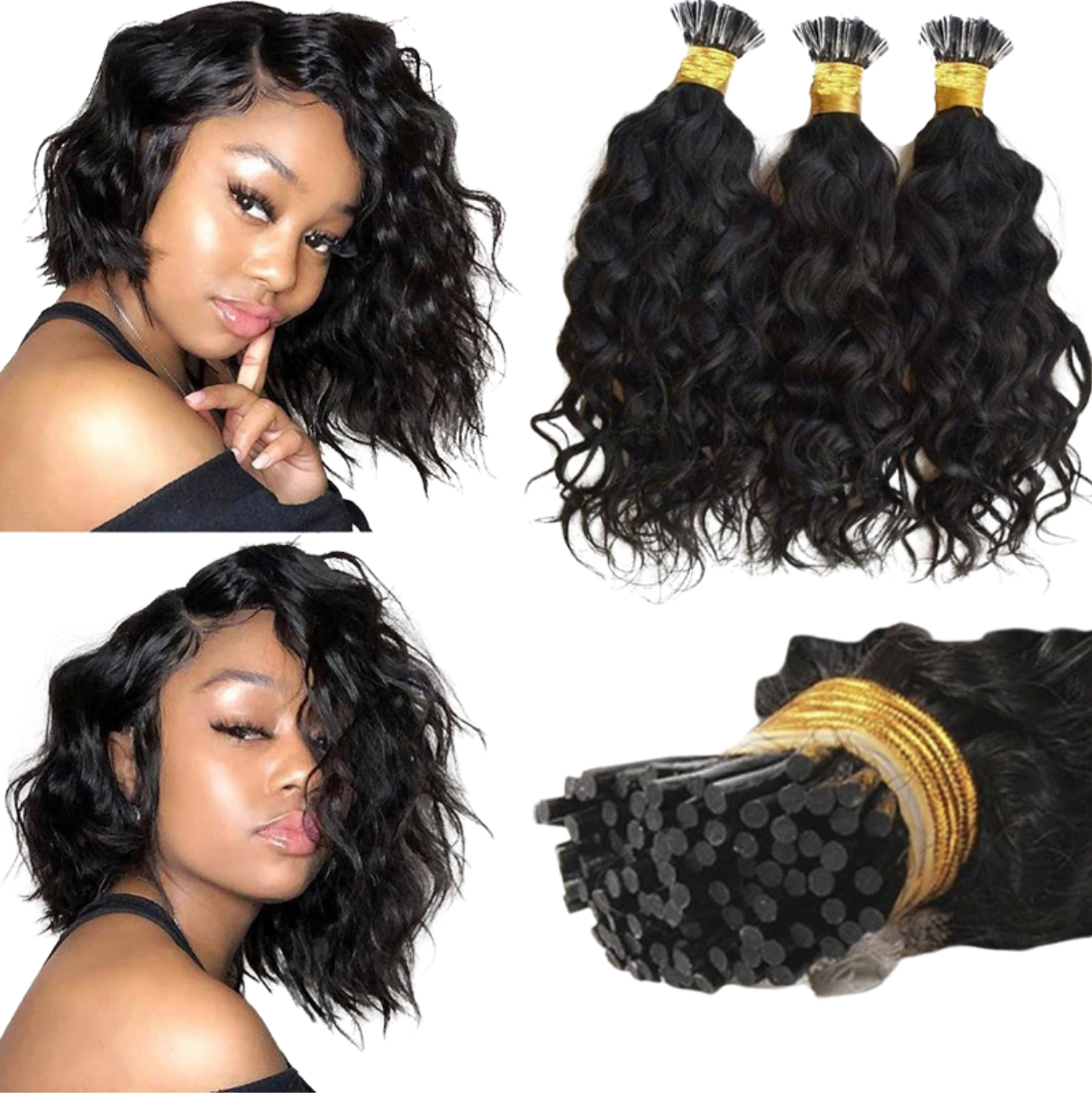 Water Wave Human Hair i Tip Microlinks Bulk Braiding Human Hair Bundle - GlamAura