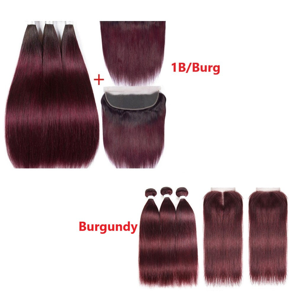 10A Grade #99j Straight Hair #1B/99J BUNDLES with 4x4 CLOSURES & FRONT - GlamAura