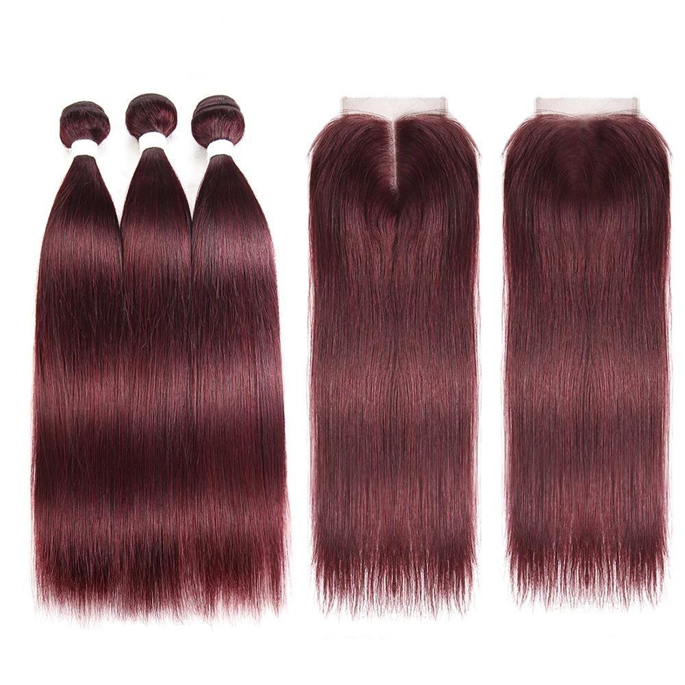 10A Grade #99j Straight Hair #1B/99J BUNDLES with 4x4 CLOSURES & FRONT - GlamAura
