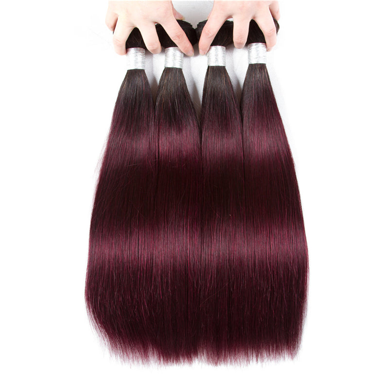 10A Grade #99j Straight Hair #1B/99J BUNDLES with 4x4 CLOSURES & FRONT - GlamAura