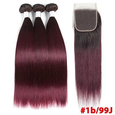 10A Grade #99j Straight Hair #1B/99J BUNDLES with 4x4 CLOSURES & FRONT - GlamAura