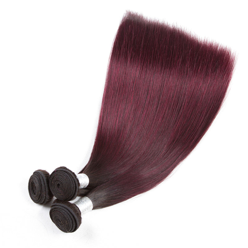 10A Grade #99j Straight Hair #1B/99J BUNDLES with 4x4 CLOSURES & FRONT - GlamAura