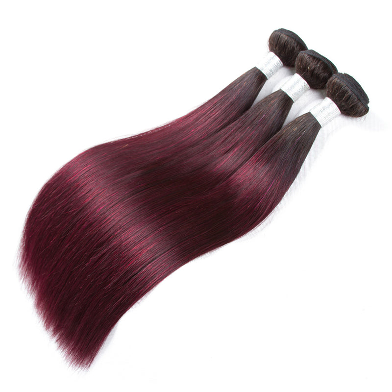 10A Grade #99j Straight Hair #1B/99J BUNDLES with 4x4 CLOSURES & FRONT - GlamAura