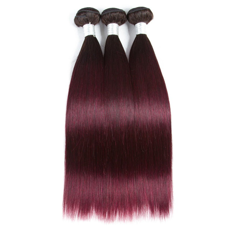 10A Grade #99j Straight Hair #1B/99J BUNDLES with 4x4 CLOSURES & FRONT - GlamAura