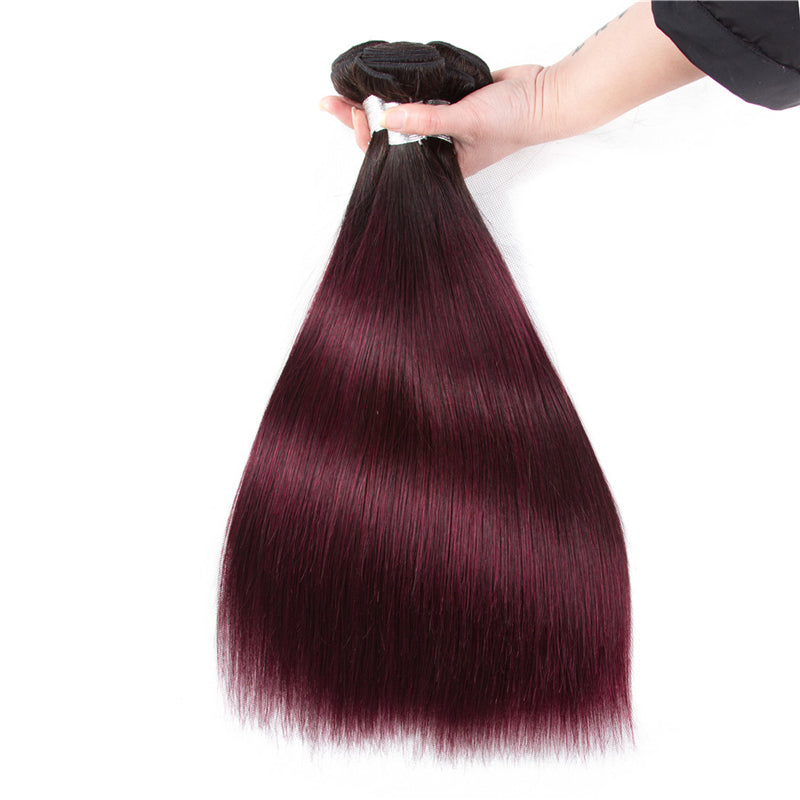10A Grade #99j Straight Hair #1B/99J BUNDLES with 4x4 CLOSURES & FRONT - GlamAura