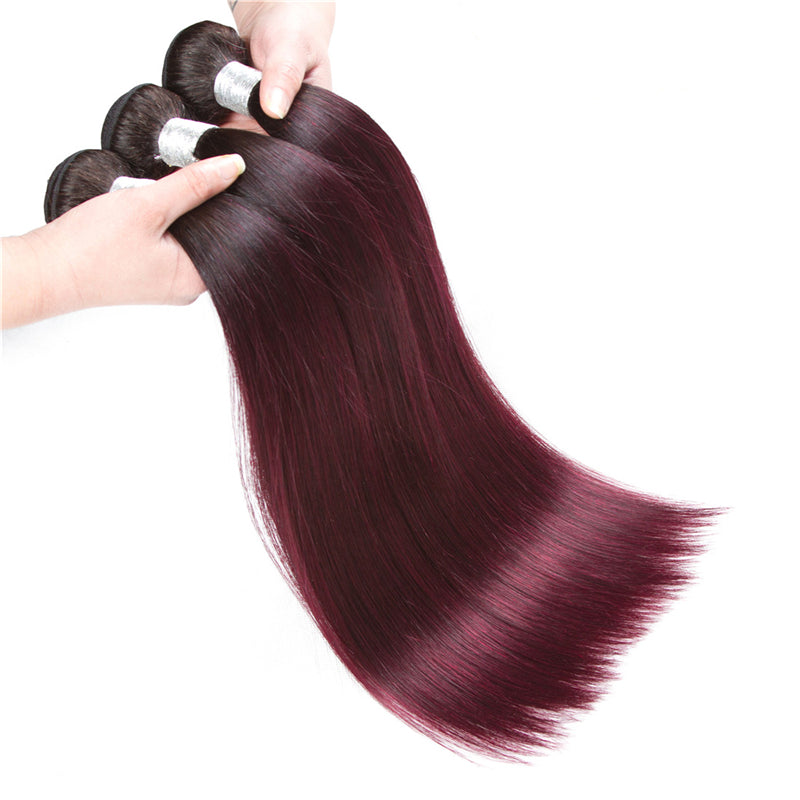 10A Grade #99j Straight Hair #1B/99J BUNDLES with 4x4 CLOSURES & FRONT - GlamAura